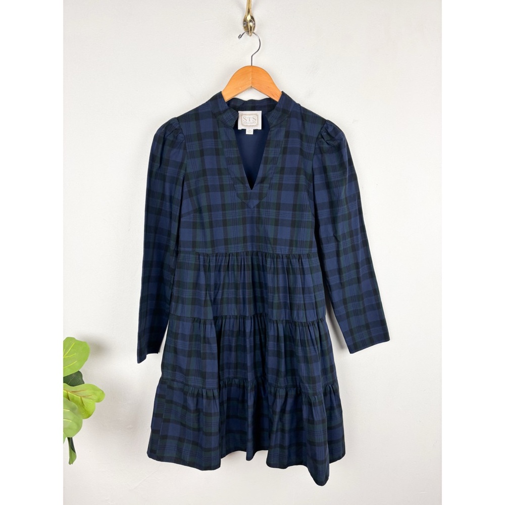Sail to Sable Tuckernuck Blackwatch Plaid Long Sleeve Tunic Flare Dress Sz XS - Picture 3 of 11